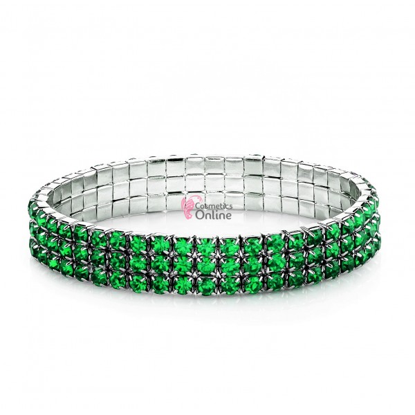 Bratara eleganta de mana BRM023CC Argintie cu cristale emerald  - 3 randuri